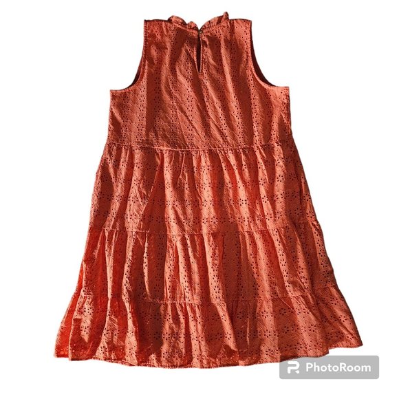 LOFT Women's Lively Coral Ruffled Neck Eyelet Tiered Swing Dress Size Medium NWT - Picture 3 of 11